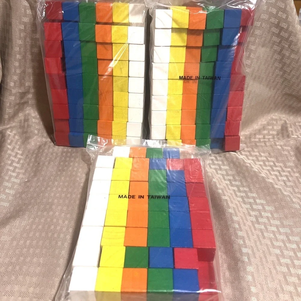 3 Bags Wooden Color Cubes 306 Pc Math Counting Blocks Educational NOS STEM